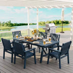 Garvee Outdoor Patio Dining Table Set for 6, 7 Piece HDPE Dining Tables Set with Umbrella Hole, Aluminum Frame, All-Weather 6 Garden Dining Chairs