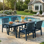 Garvee Outdoor Patio Dining Table Set for 6, 7 Piece HDPE Dining Tables Set with Umbrella Hole, Aluminum Frame, All-Weather 6 Garden Dining Chairs
