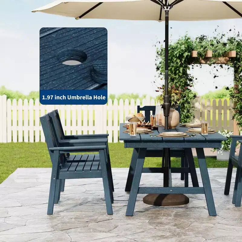 Garvee Outdoor Patio Dining Table Set for 6, 7 Piece HDPE Dining Tables Set with Umbrella Hole, Aluminum Frame, All-Weather 6 Garden Dining Chairs