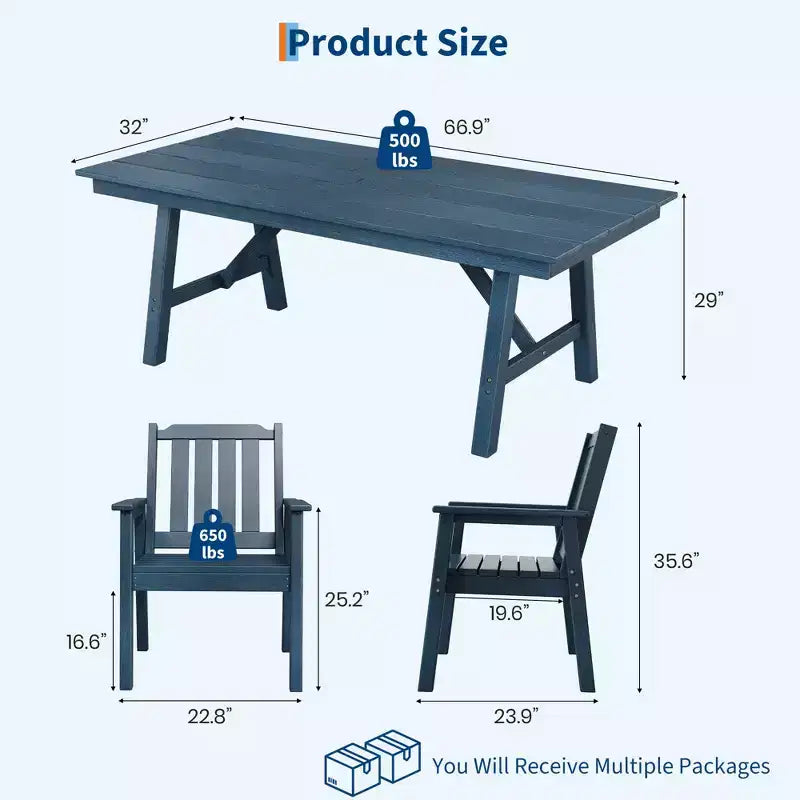 Garvee Outdoor Patio Dining Table Set for 6, 7 Piece HDPE Dining Tables Set with Umbrella Hole, Aluminum Frame, All-Weather 6 Garden Dining Chairs