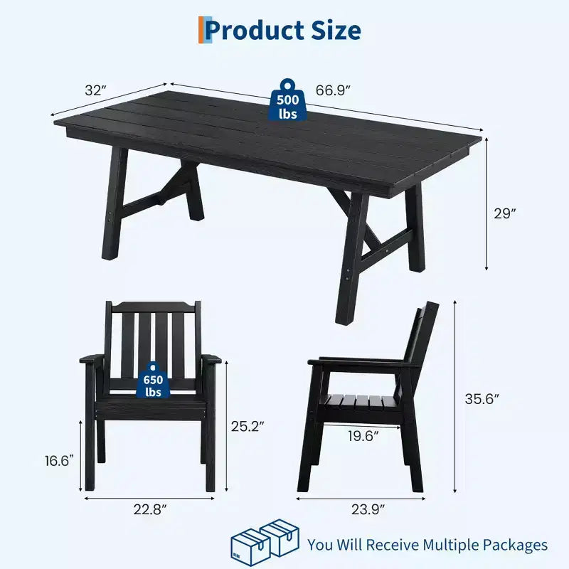 Garvee Outdoor Patio Dining Table Set for 6, 7 Piece HDPE Dining Tables Set with Umbrella Hole, Aluminum Frame, All-Weather 6 Garden Dining Chairs