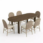 Christopher Knight Home Dori Modern 7 Piece Patio Rubberwood and Iron Dining Set with Oval Table and PE Rattan Design