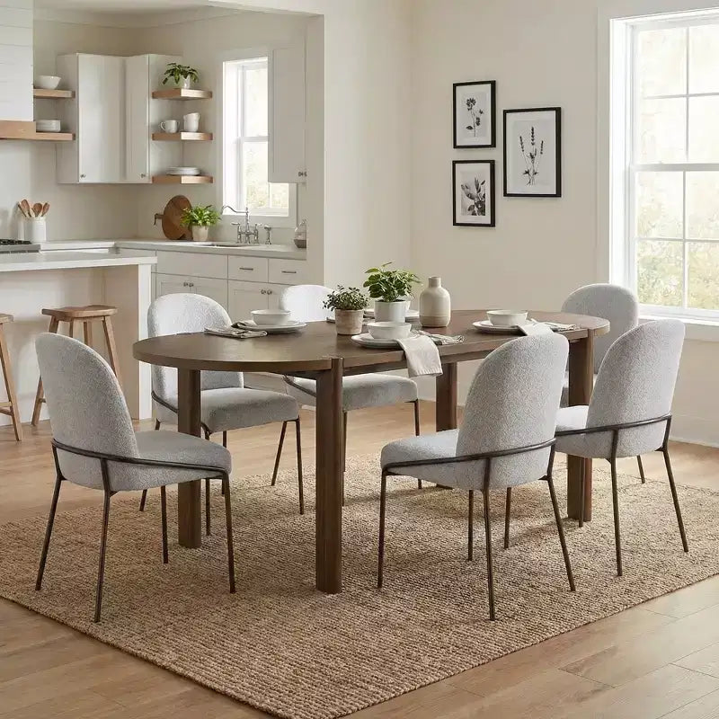 Christopher Knight Home Samori Modern 7 Piece Patio Rubberwood and Iron Dining Set with Oval Table and Upholstered Chairs