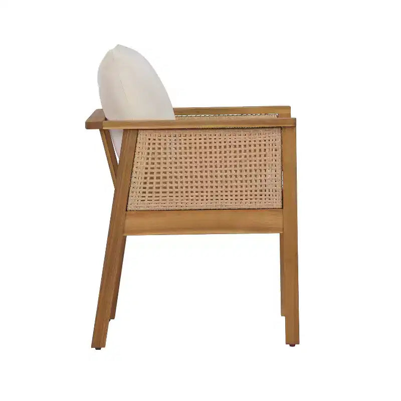 Christopher Knight Home William 7 Piece Patio Rustic Acacia Wood Rattan Dining Chairs with Slatted Table