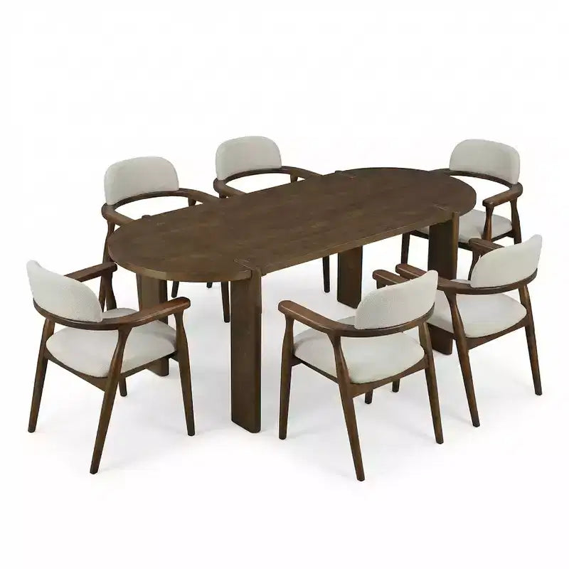 Christopher Knight Home Qinon Modern 7 Piece Patio Rubberwood Dining Set with Oval Table and Curved Backrest