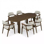 Christopher Knight Home Qinon Modern 7 Piece Patio Rubberwood Dining Set with Oval Table and Curved Backrest