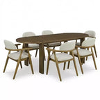Christopher Knight Home Qinon Modern 7 Piece Patio Rubberwood Dining Set with Oval Table and Curved Backrest