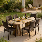Christopher Knight Home Bobby 7 Piece Farmhouse Patio Acacia Wood Rattan Dining Set