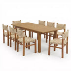 Christopher Knight Home Fineas 9 Piece Boho Outdoor Acacia Wood Dining Set with Expandable Slatted Table and Wicker Design
