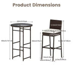 Gymax Bar Stools and Ensemble 3-Piece Outdoor Bar Set w/ 2 Cushioned Seats Patio Metal Chairs Bar Height Table with Glass Tabletop
