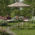 Gymax Bar Stools and Ensemble 3-Piece Outdoor Bar Set w/ 2 Cushioned Seats Patio Metal Chairs Bar Height Table with Glass Tabletop