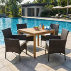 Gymax 5PCS Outdoor Patio Dining Set w/ Acacia Wood Table Cushioned Chairs 1.9 Umbrella Hole for Backyard Garden
