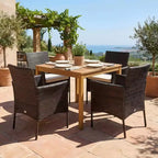Gymax 5PCS Outdoor Patio Dining Set w/ Acacia Wood Table Cushioned Chairs 1.9 Umbrella Hole for Backyard Garden