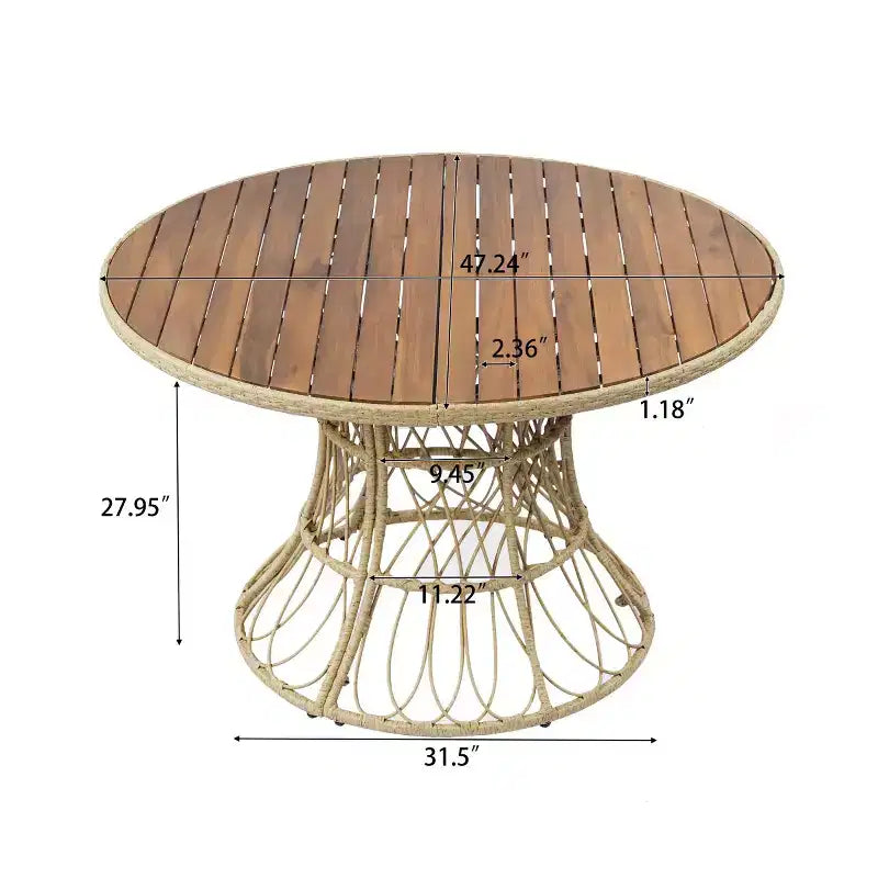 5-Piece Outdoor Patio Dining Set with Round Acacia Wood Table & 4 Woven Armchairs, Modern Garden Dining Furniture for Backyard, Deck-Panipeachy