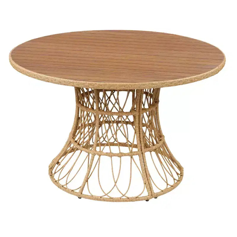 5-Piece Outdoor Patio Dining Set with Round Acacia Wood Table & 4 Woven Armchairs, Modern Garden Dining Furniture for Backyard, Deck-Panipeachy