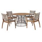 5-Piece Outdoor Patio Dining Set with Round Acacia Wood Table & 4 Woven Armchairs, Modern Garden Dining Furniture for Backyard, Deck-Panipeachy