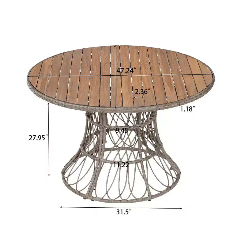 5-Piece Outdoor Patio Dining Set with Round Acacia Wood Table & 4 Woven Armchairs, Modern Garden Dining Furniture for Backyard, Deck-Panipeachy