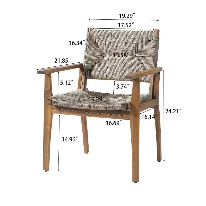 5-Piece Outdoor Patio Dining Set with Round Acacia Wood Table & 4 Woven Armchairs, Modern Garden Dining Furniture for Backyard, Deck-Panipeachy