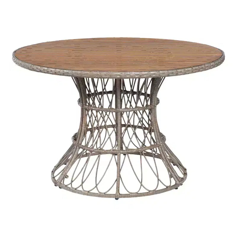 5-Piece Outdoor Patio Dining Set with Round Acacia Wood Table & 4 Woven Armchairs, Modern Garden Dining Furniture for Backyard, Deck-Panipeachy