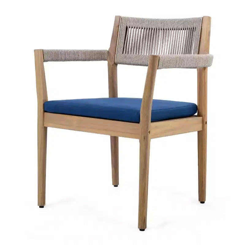 Round Pedestal Outdoor Dining Set, 5-Piece Acacia Wood Table with Slatted Top and 4 Woven Back Chairs with Cushions for Patio-Panipeachy