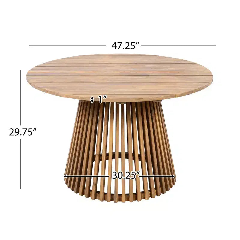 Round Pedestal Outdoor Dining Set, 5-Piece Acacia Wood Table with Slatted Top and 4 Woven Back Chairs with Cushions for Patio-Panipeachy