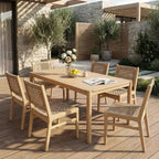 Christopher Knight Home Oksana Farmhouse 7 Piece Patio Acacia Dining Set with Rectangular Slatted Table and Wicker Design