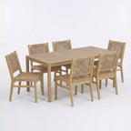 Christopher Knight Home Oksana Farmhouse 7 Piece Patio Acacia Dining Set with Rectangular Slatted Table and Wicker Design