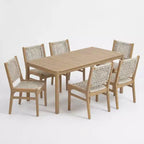 Christopher Knight Home Oksana Farmhouse 7 Piece Patio Acacia Dining Set with Rectangular Slatted Table and Wicker Design