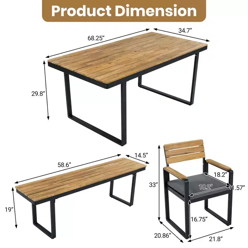 ModernLuxe 6pcs Outdoor Dining Set for 6-7, Patio Furniture Set Garden Dining Table&Chair Set with Cushions & Weather-Resistant Frame
