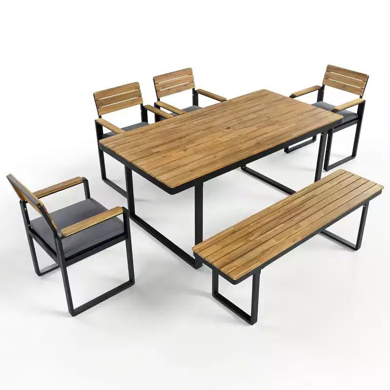 ModernLuxe 6pcs Outdoor Dining Set for 6-7, Patio Furniture Set Garden Dining Table&Chair Set with Cushions & Weather-Resistant Frame