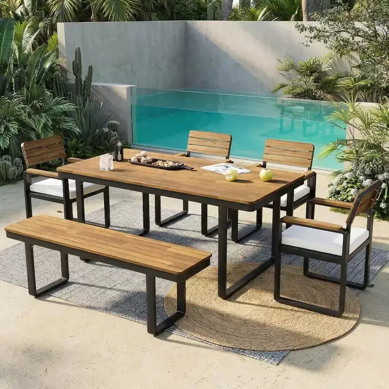 ModernLuxe 6pcs Outdoor Dining Set for 6-7, Patio Furniture Set Garden Dining Table&Chair Set with Cushions & Weather-Resistant Frame