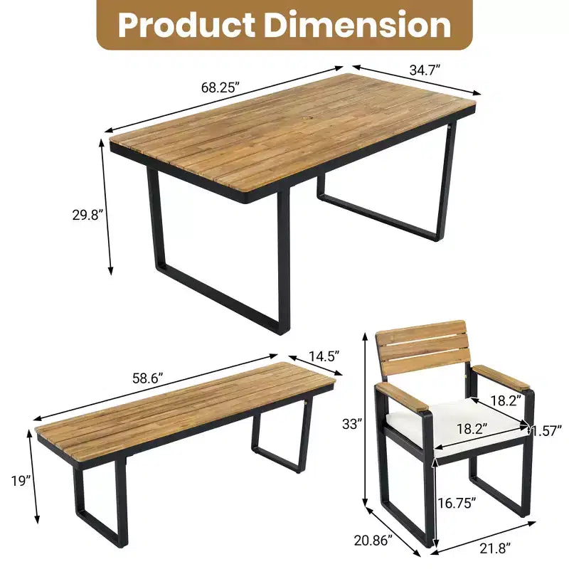 ModernLuxe 6pcs Outdoor Dining Set for 6-7, Patio Furniture Set Garden Dining Table&Chair Set with Cushions & Weather-Resistant Frame