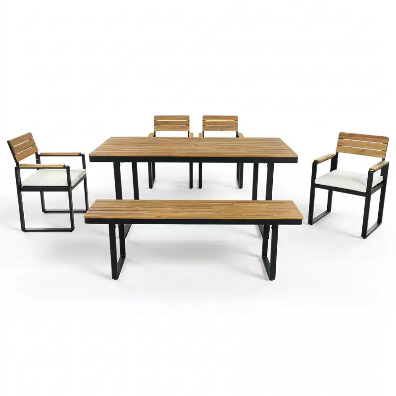 ModernLuxe 6pcs Outdoor Dining Set for 6-7, Patio Furniture Set Garden Dining Table&Chair Set with Cushions & Weather-Resistant Frame