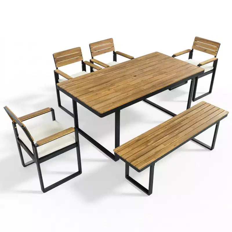 ModernLuxe 6pcs Outdoor Dining Set for 6-7, Patio Furniture Set Garden Dining Table&Chair Set with Cushions & Weather-Resistant Frame