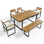 ModernLuxe 6pcs Outdoor Dining Set for 6-7, Patio Furniture Set Garden Dining Table&Chair Set with Cushions & Weather-Resistant Frame