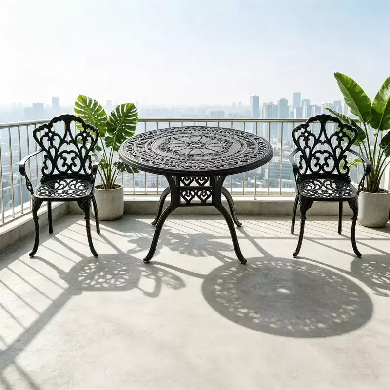 3-Piece Cast Aluminum Patio Dining Set, Black Rust Resistant Frame with Water Resistant Cushions