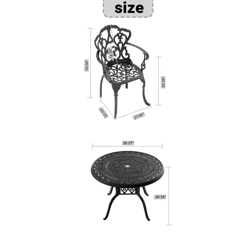 3-Piece Cast Aluminum Patio Dining Set, Black Rust Resistant Frame with Water Resistant Cushions