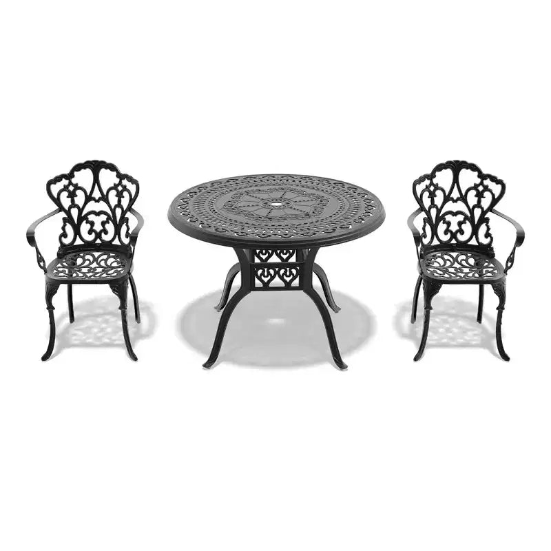 3-Piece Cast Aluminum Patio Dining Set, Black Rust Resistant Frame with Water Resistant Cushions