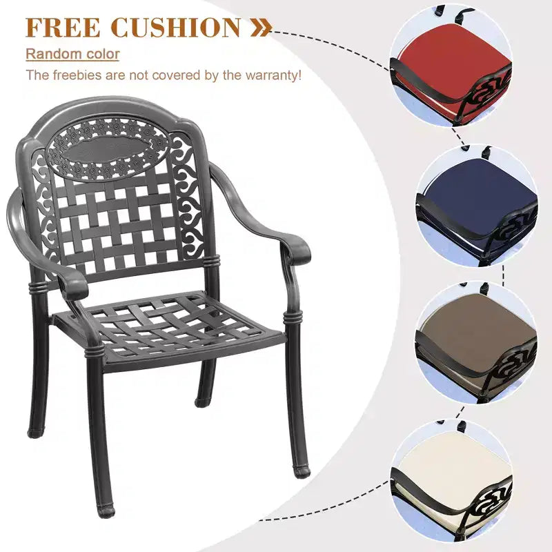 3-Piece Cast Aluminum Patio Dining Set, Black Rust Resistant Frame with Water Resistant Cushions