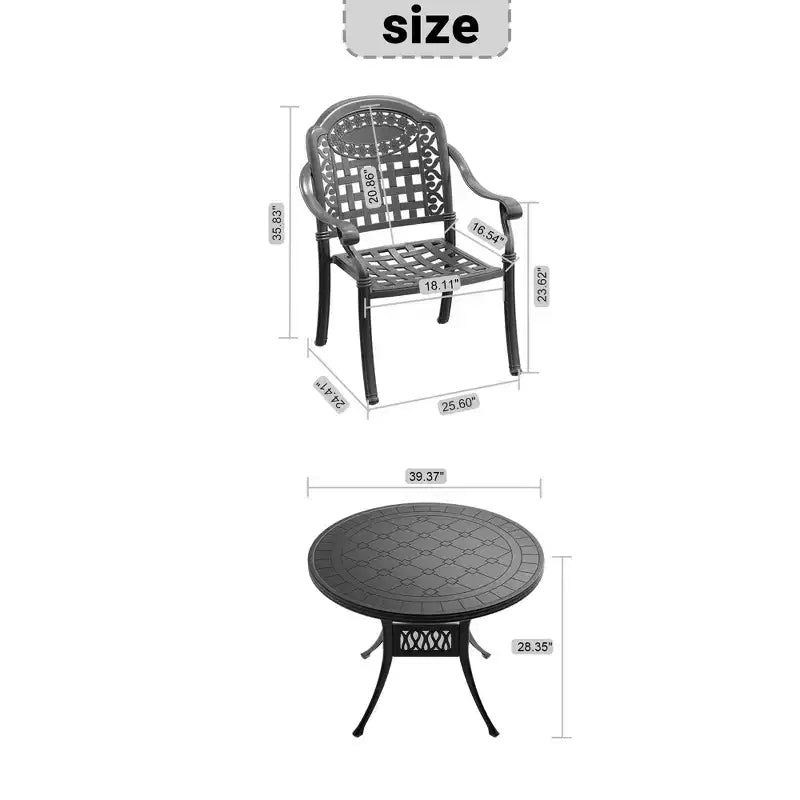3-Piece Cast Aluminum Patio Dining Set, Black Rust Resistant Frame with Water Resistant Cushions
