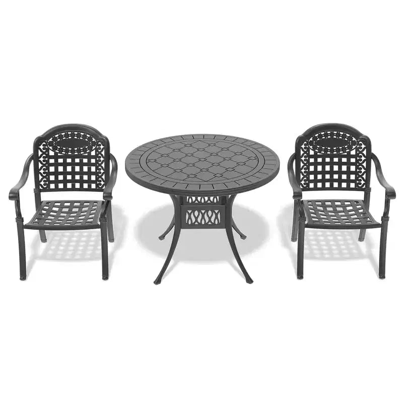 3-Piece Cast Aluminum Patio Dining Set, Black Rust Resistant Frame with Water Resistant Cushions