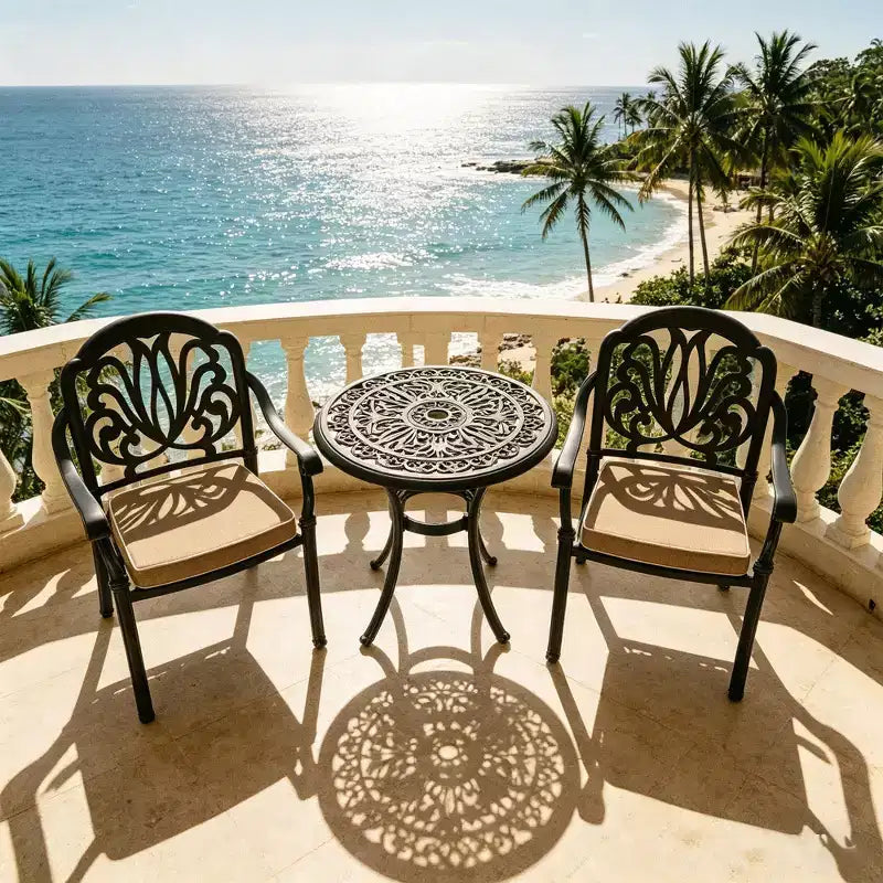 3-Piece Cast Aluminum Patio Dining Set, Black Rust Resistant Frame with Water Resistant Cushions