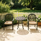 3-Piece Cast Aluminum Patio Dining Set, Black Rust Resistant Frame with Water Resistant Cushions