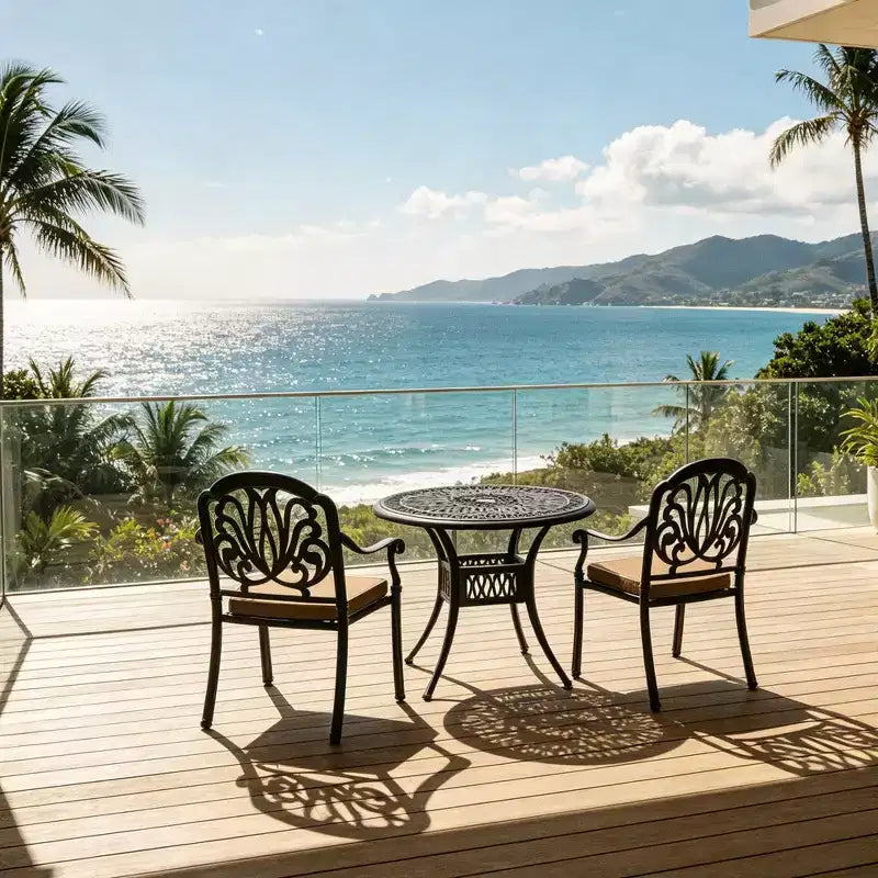 3-Piece Cast Aluminum Patio Dining Set, Black Rust Resistant Frame with Water Resistant Cushions