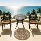 3-Piece Cast Aluminum Patio Dining Set, Black Rust Resistant Frame with Water Resistant Cushions