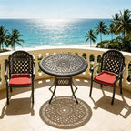 3-Piece Cast Aluminum Patio Dining Set, Black Rust Resistant Frame with Water Resistant Cushions