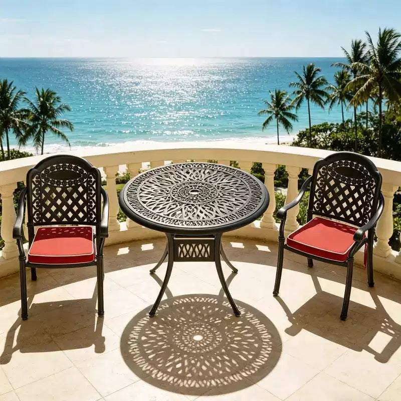 3-Piece Cast Aluminum Patio Dining Set, Black Rust Resistant Frame with Water Resistant Cushions