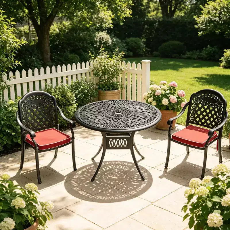 3-Piece Cast Aluminum Patio Dining Set, Black Rust Resistant Frame with Water Resistant Cushions