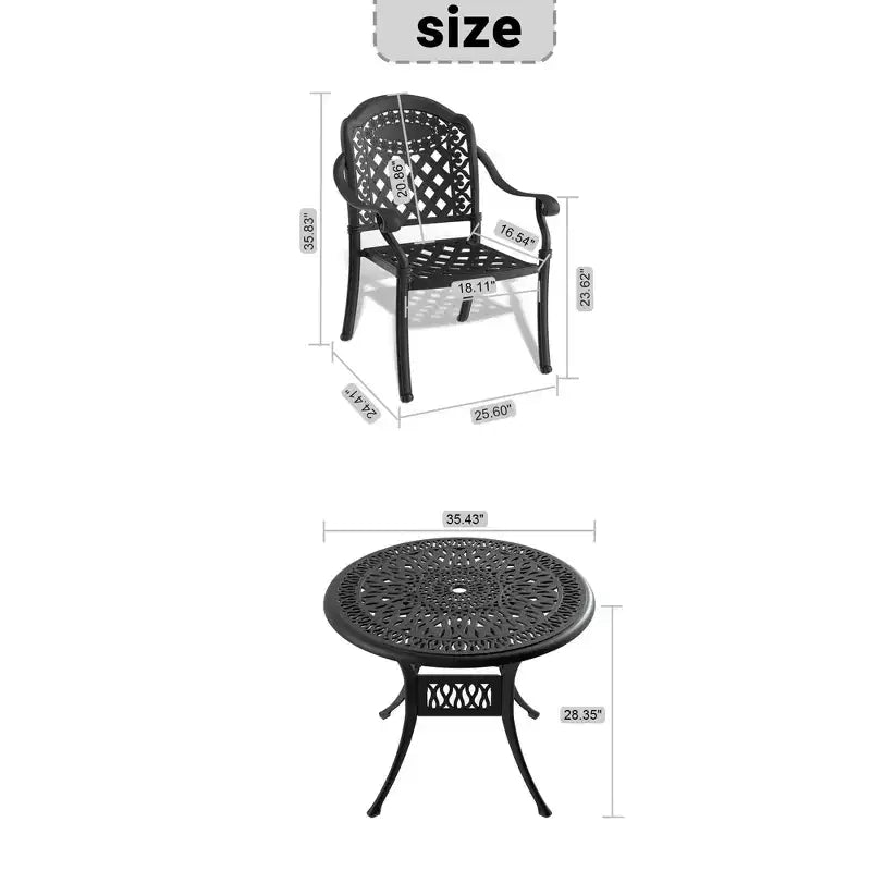3-Piece Cast Aluminum Patio Dining Set, Black Rust Resistant Frame with Water Resistant Cushions