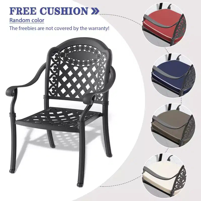3-Piece Cast Aluminum Patio Dining Set, Black Rust Resistant Frame with Water Resistant Cushions